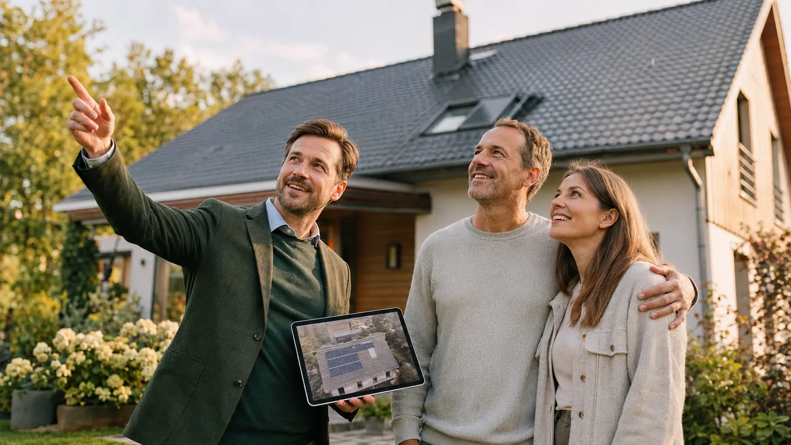 RegioScout im Gespräch mit Eigentümern vor ihrem Haus